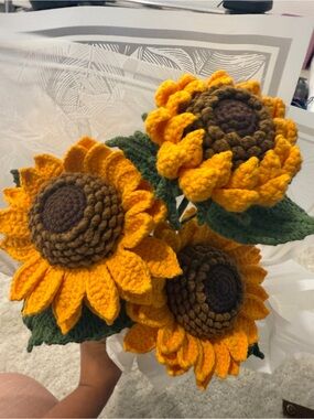 Handmade Yellow Crochet Sunflower Bouquet - Home Accents